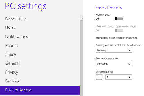 PC Settings, Ease of Access